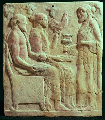 Placa que representa una ofrenda, c.450 AC (terracota) de Greek